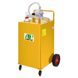 30 Gallon Fuel Caddy, Gas Storage Tank & 4 Wheels, with Manuel Transfer Pump, Gasoline Diesel Fuel Container for Cars, Lawn Mowers, ATVs, Boats, More, Yellow