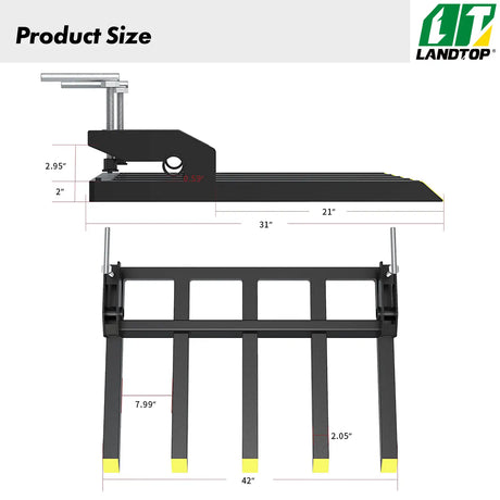 Clamp on Debris Forks to 48" Bucket, 2500 lbs Capacity, Heavy Duty Clamp