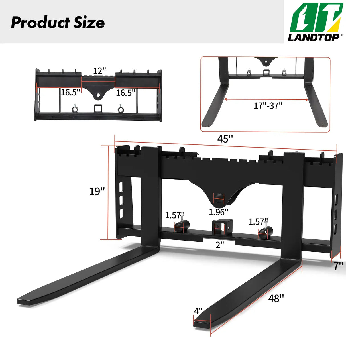 4000lbs Pallet Fork Attachment With 45" Pallet Fork Frame & 48" Pallet Fork Blades