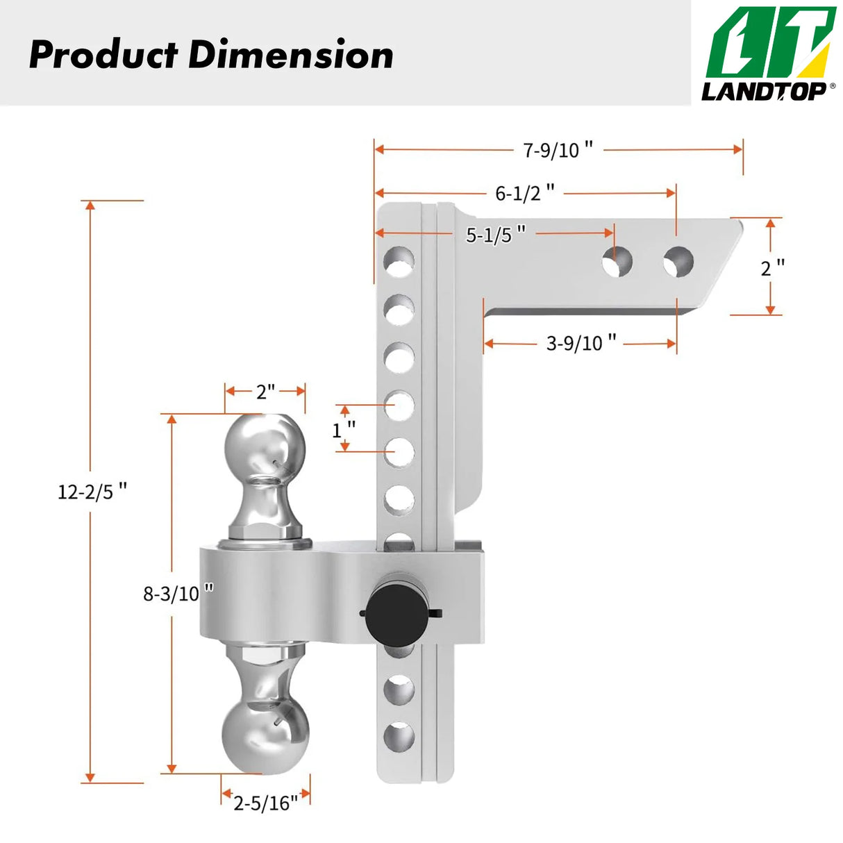 10" Drop Adjustable Aluminum Trailer Hitch with 2" Shank/Shaft & Ball Mount 2" & 2-5/16" Dual Tow Balls w/Double Keyed Locking Pins