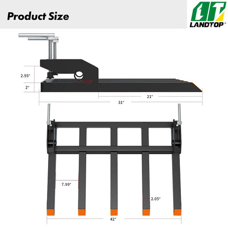 2500 lbs 21" Length 42" Width Heavy Duty Clamp on Debris Forks, Orange