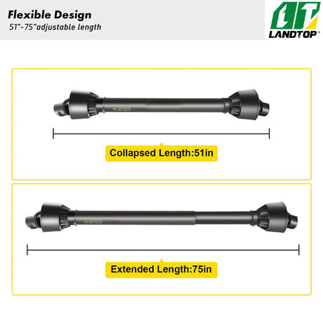 PTO Shaft, 1-3/8" PTO Drive Shaft, 6 Spline End and Round Implement End PTO Driveline Shaft, Series 4 Tractor PTO Shaft, 51"-75" Brush Hog PTO Shaft, for Finish Mower, Rotary Cutter