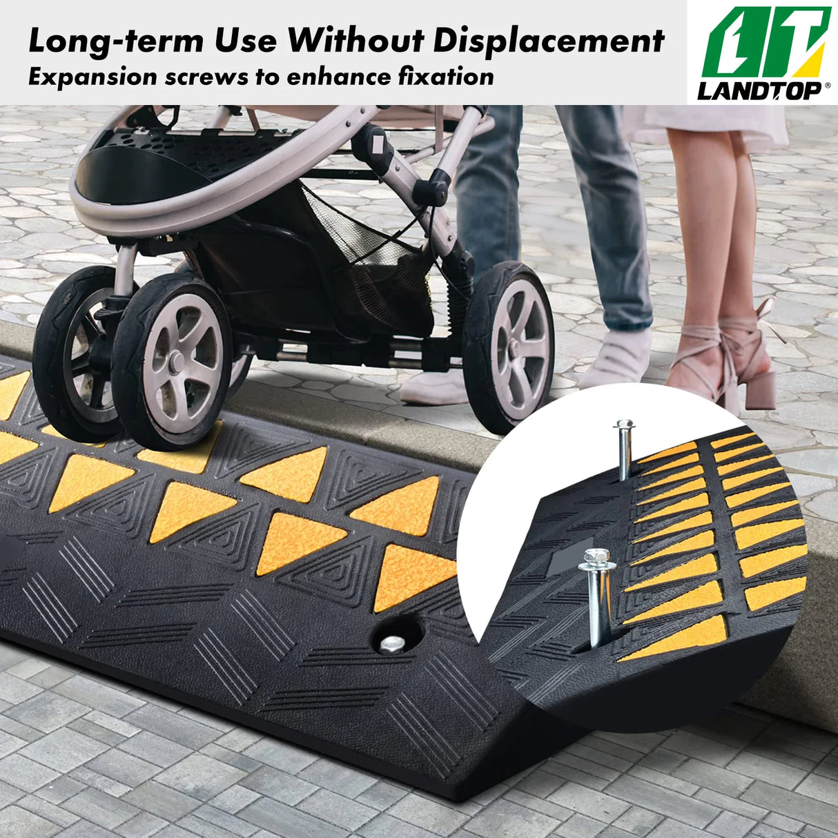 Rubber Curb Ramp 3.7" Rise Height Sidewalk Curb Ramp, 10" Width 39.4" Length Driveway Ramp for Curb, 15T Heavy Duty Rubber Ramp for Forklifts, Trucks, Buses, Cars, Wheelchairs, Bikes