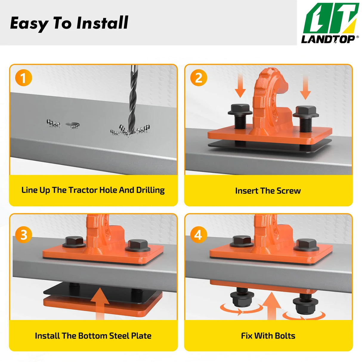 Upgrade 2 Pack 3/8" Tractor Bucket Grab Hook Grade 70 Forged Steel Bolt On Grab Hook Tow Hook Mount with Backer Plate,Work Well for Tractor Bucket, RV, UTV,Truck, Max 15,000 lbs, Orange