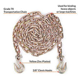 2 Pack Transport Chain with 3/8" Clevis Hooks NACM Standard Grade 70 3/8"x10' Heavy Duty Binding Chain