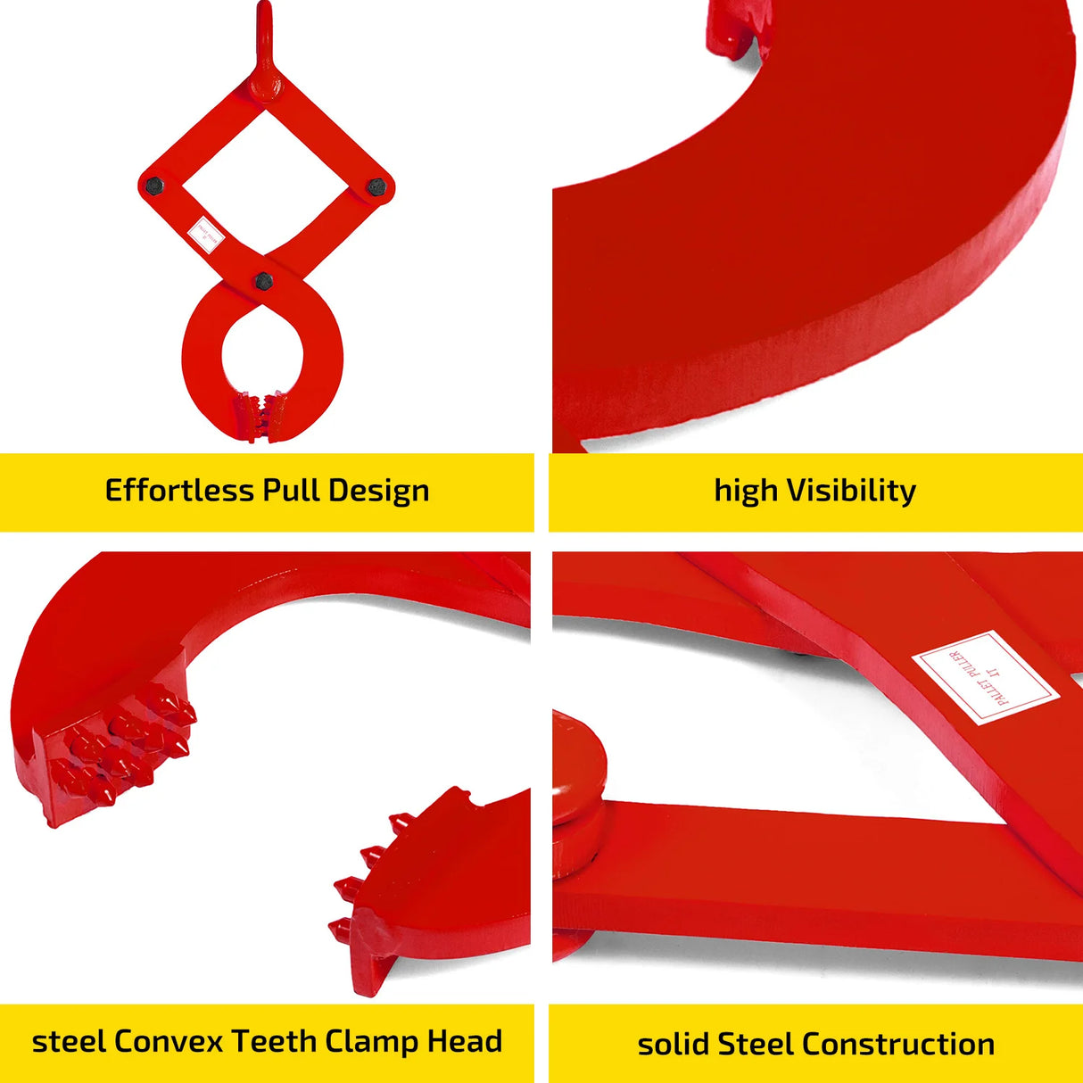 Pallet Puller, 1T/2205 LBS Heavy Duty Steel Single Scissor Yellow Clamp, 4.3 Inch Jaw Opening and 0.5 Inch Jaw Height, Hook Pulling Hoisting Tool for Forklift Chain, Red