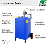 30 Gallon Fuel Caddy, Gas Storage Tank & 4 Wheels, with Manuel Transfer Pump, Gasoline Diesel Fuel Container for Cars, Lawn Mowers, ATVs, Boats, More, Blue
