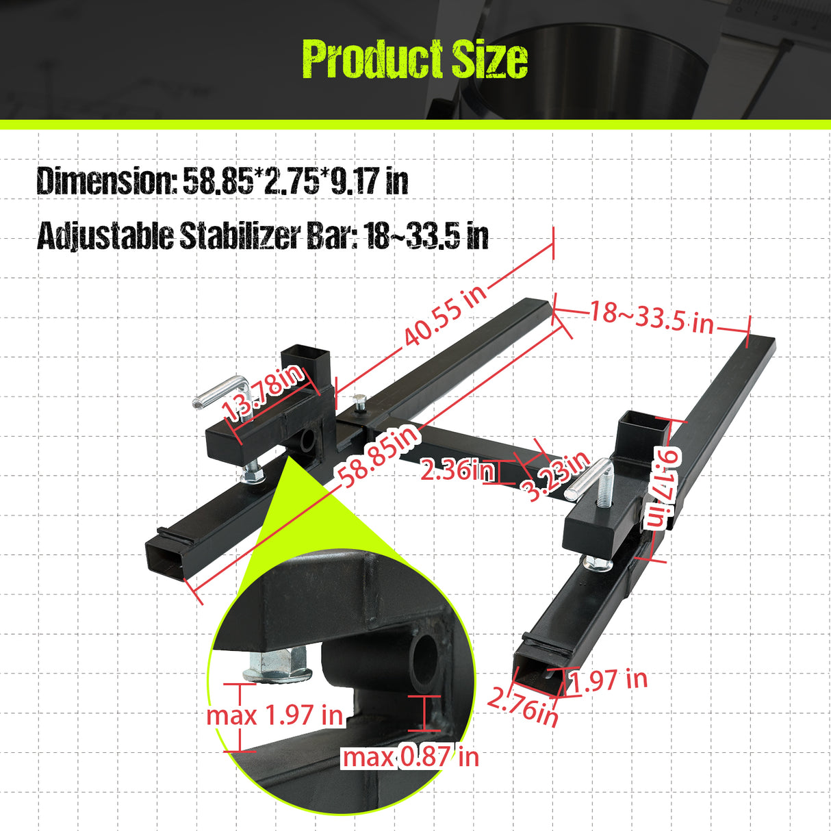 60" Clamp on Pallet Forks 43" 2000LBS Light Duty Forks for Tractor Loader Bucket with Adjustable Stabilizer Bar