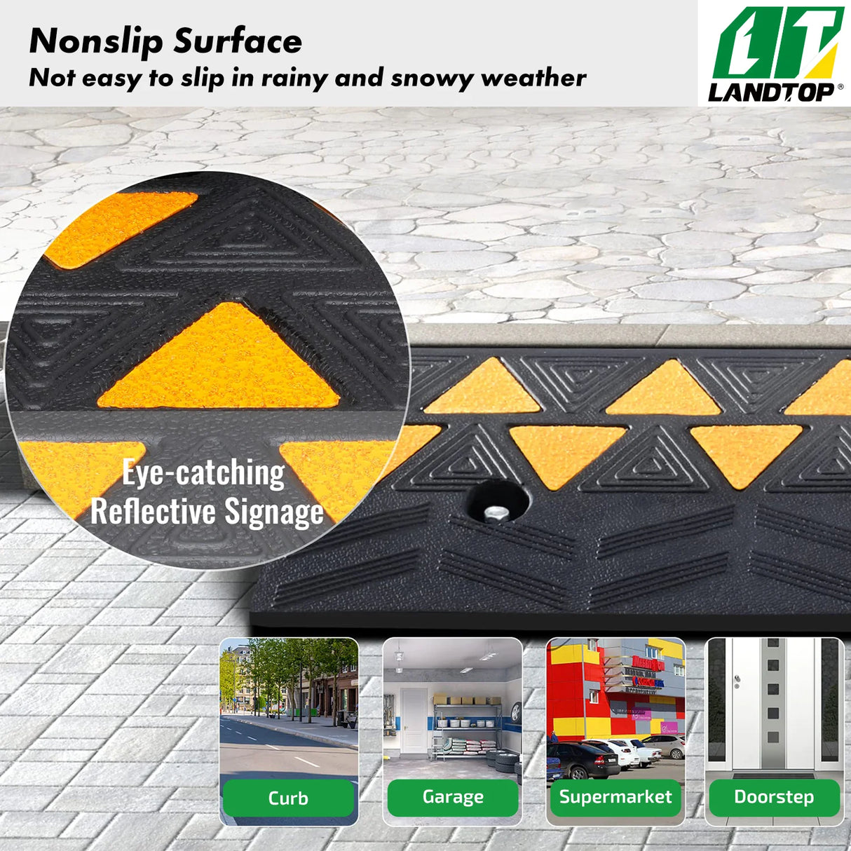 Rubber Curb Ramp 3.7" Rise Height Sidewalk Curb Ramp, 10" Width 39.4" Length Driveway Ramp for Curb, 15T Heavy Duty Rubber Ramp for Forklifts, Trucks, Buses, Cars, Wheelchairs, Bikes