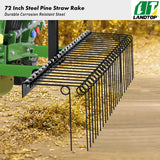 72 Inch Pine Straw Rake, 30 Coil Spring Tines Durable Powder Coated Steel Tow Behind Landscape Rake with 3 Point Hitch Receiver Attachment Fit to Cat0 Cat 1 Tractors for Leaves Grass, Black