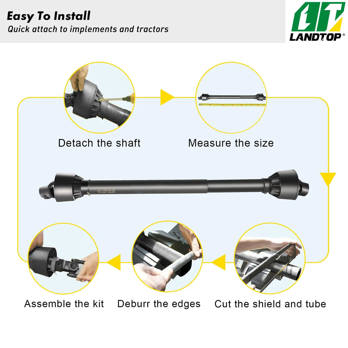 PTO Shaft, 1-3/8" PTO Drive Shaft, 6 Spline Tractor, Round Implement Ends PTO Driveline Shaft, Series 4 Tractor PTO Shaft, 43"-61" Brush Hog PTO Shaft Black, for Finish Mower, Rotary Cutter