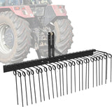 60 Inch Pine Straw Rake, 26 Coil Spring Tines Durable Powder Coated Steel Tow Behind Landscape Rake with 3 Point Hitch Receiver Attachment Fit to Cat0 Cat 1 Tractors for Leaves Grass, Black