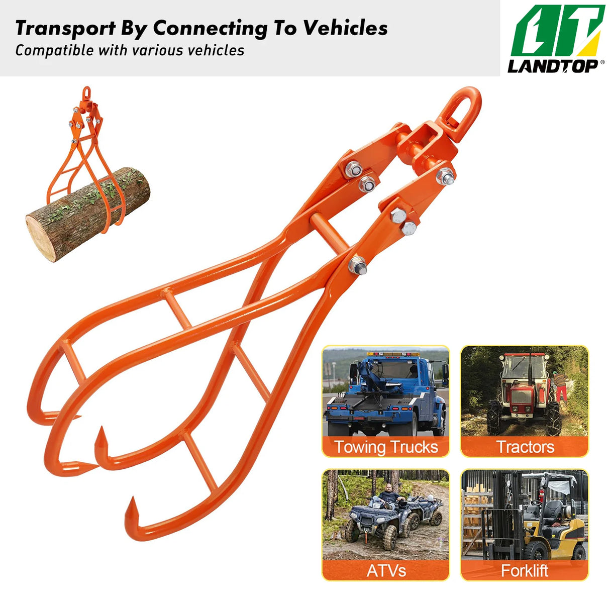 Timber Claw Hook, 36 inch 4 Claw Log Grapple for Logging Tongs, Swivel Steel Log Lifting Tongs, Eagle Claws Design with 3307 lbs/1500 kg Loading Capacity for Tractors, ATVs, Trucks, Forklifts