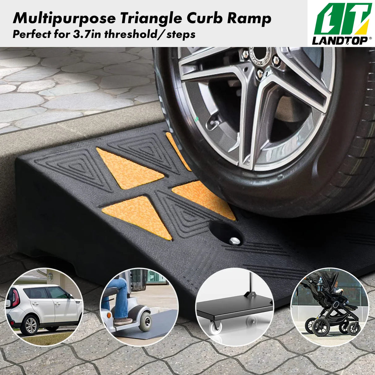 Rubber Curb Ramp 3.7" Rise Height Sidewalk Curb Ramp, 10" Width 39.4" Length Driveway Ramp for Curb, 15T Heavy Duty Rubber Ramp for Forklifts, Trucks, Buses, Cars, Wheelchairs, Bikes