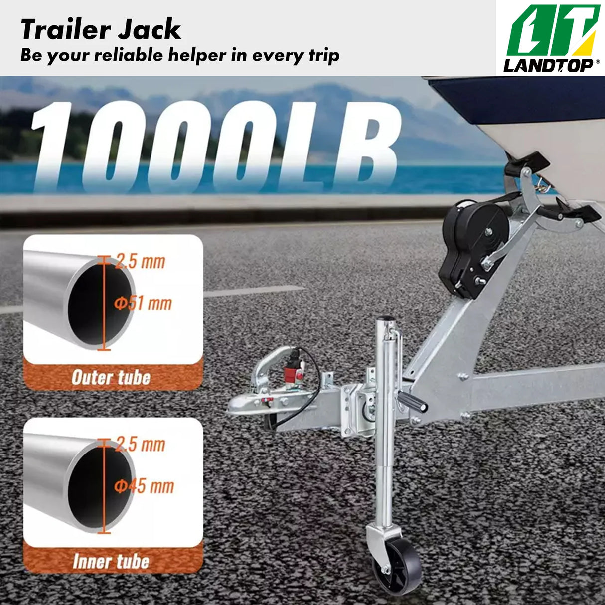 Trailer Jack Boat Trailer Jack 32.8 in 1000 lbs with PP Wheel & Handle