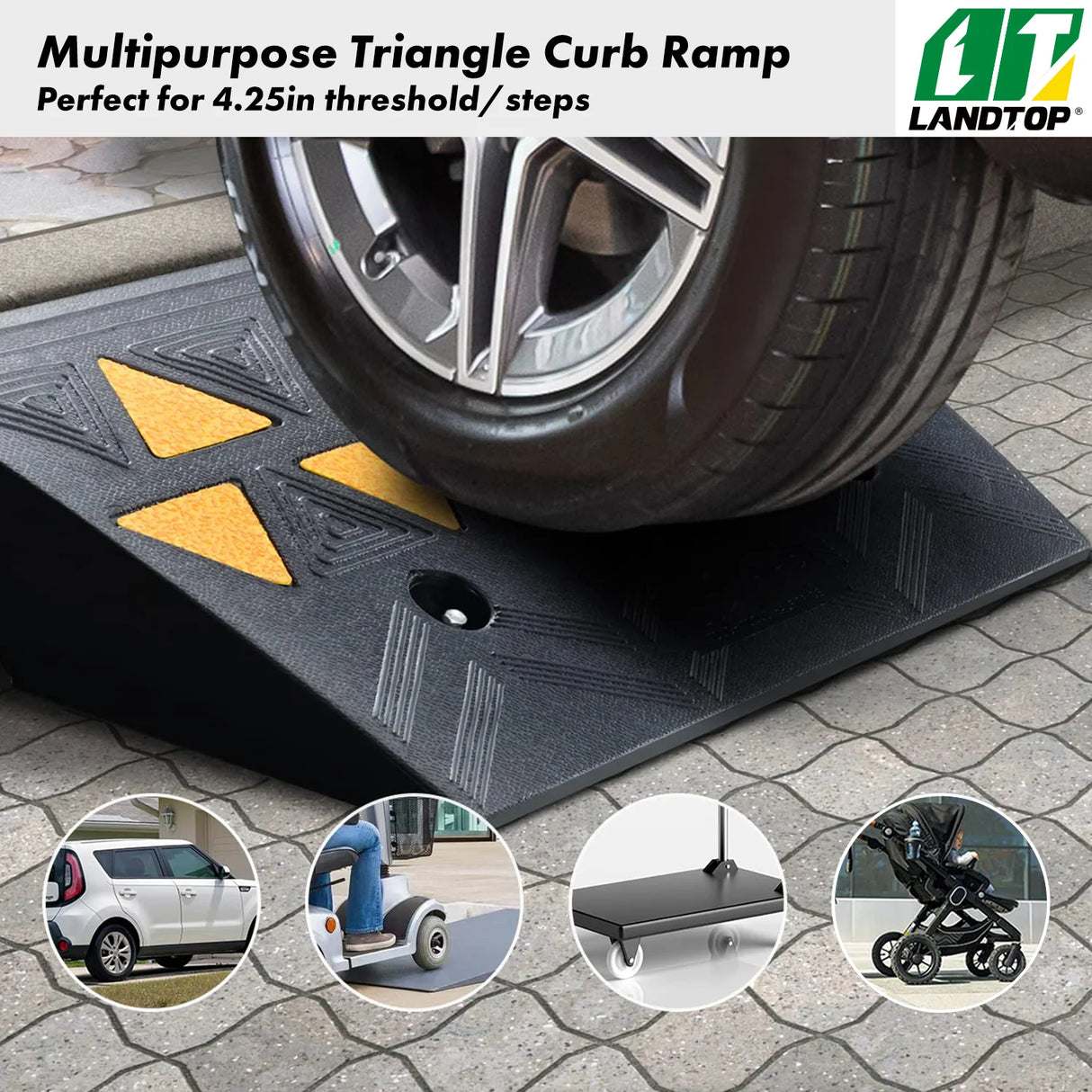 Rubber Curb Ramp 4.25" Rise Height Sidewalk Curb Ramp, 11.8" Width 19.7" Length Driveway Ramp for Curb, 15T Heavy Duty Rubber Ramp for Forklifts, Trucks, Buses, Cars, Wheelchairs, Bikes