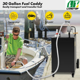 30 Gallon Fuel Caddy, Gas Storage Tank & 4 Wheels, with Manuel Transfer Pump, Gasoline Diesel Fuel Container for Cars, Lawn Mowers, ATVs, Boats, More, Black