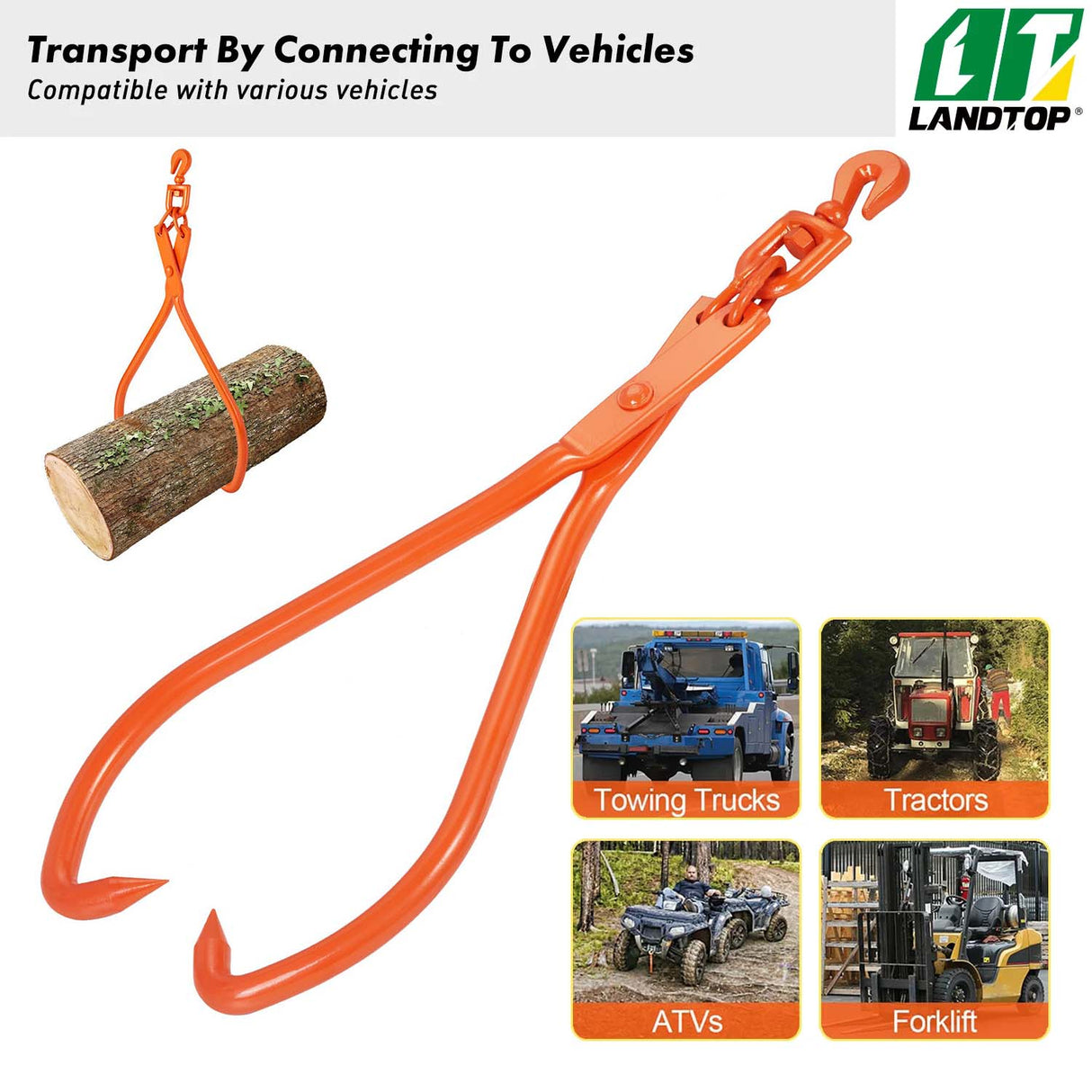 Log Skidding Tongs, 32 inch 2 Claw Log Lifting Tongs, Heavy Duty Rotating Steel Lumber Skidding Tongs, 1543 lbs/700 kg Loading Capacity, Log Lifting, Handling, Dragging & Carrying Tool