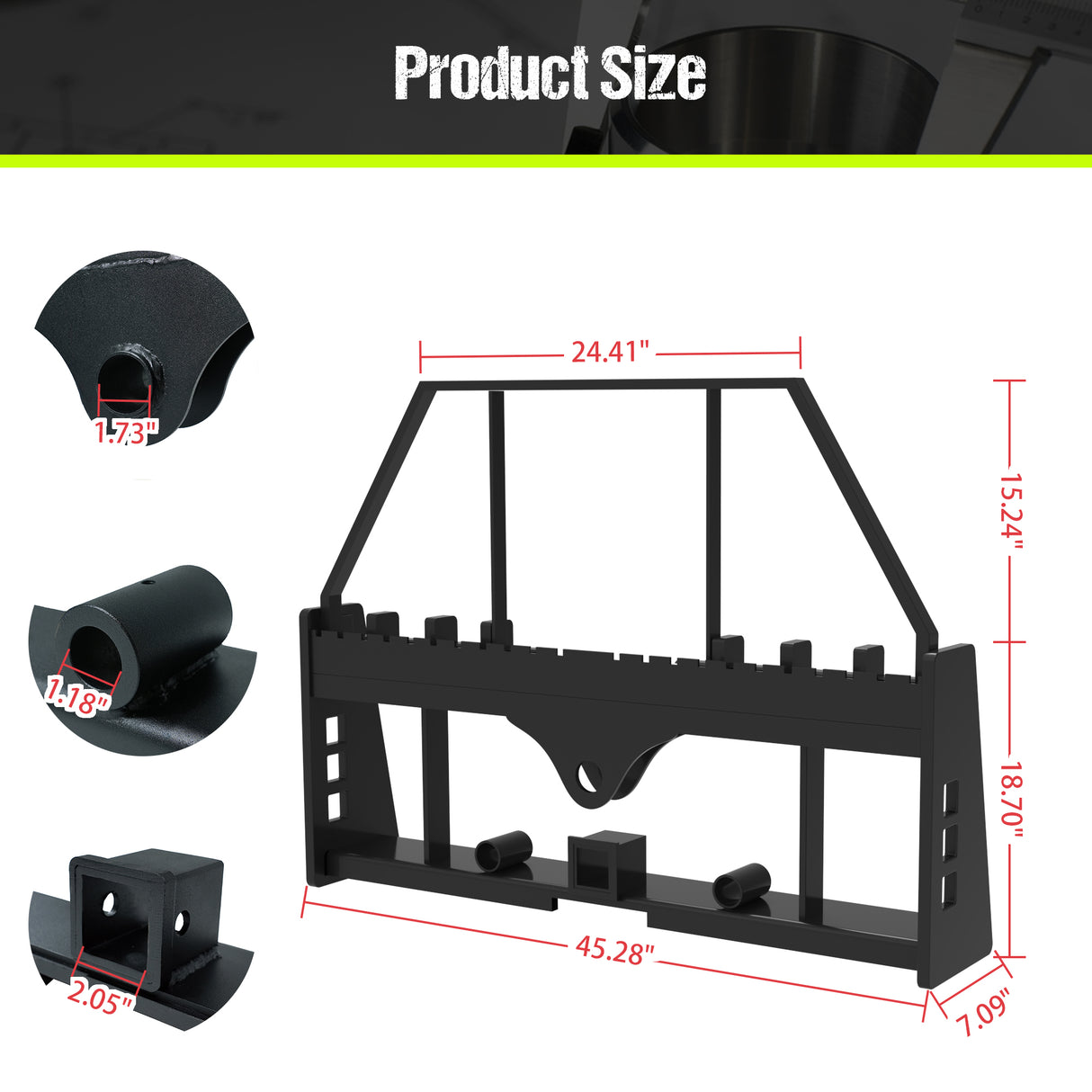 3000lbs 45" Pallet Forks Frame Attachment With Head Rack & 2 Inch Receiver Hitch & Spear Sleeves