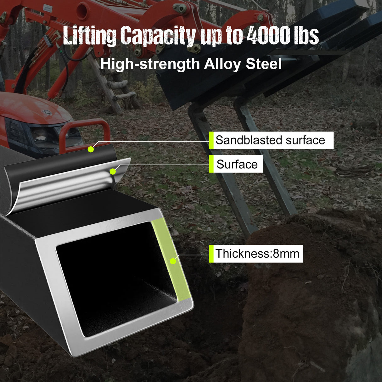 4000lbs 45" Pallet Forks Frame Attachment 2 Inch Receiver Hitch & Spear Sleeves