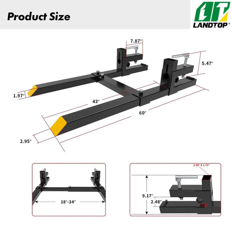 Clamp-On Pallet Forks 60" Total Length 1500 LB Capacity Heavy Duty Front Loader Forks with Adjustable Stabilizer Bar for Loader Bucket Skid Steer Tractor