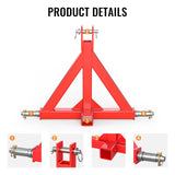 Durable 3 Point 2" Receiver Trailer Hitch Drawbar Adapter Category 1 Tractor Red