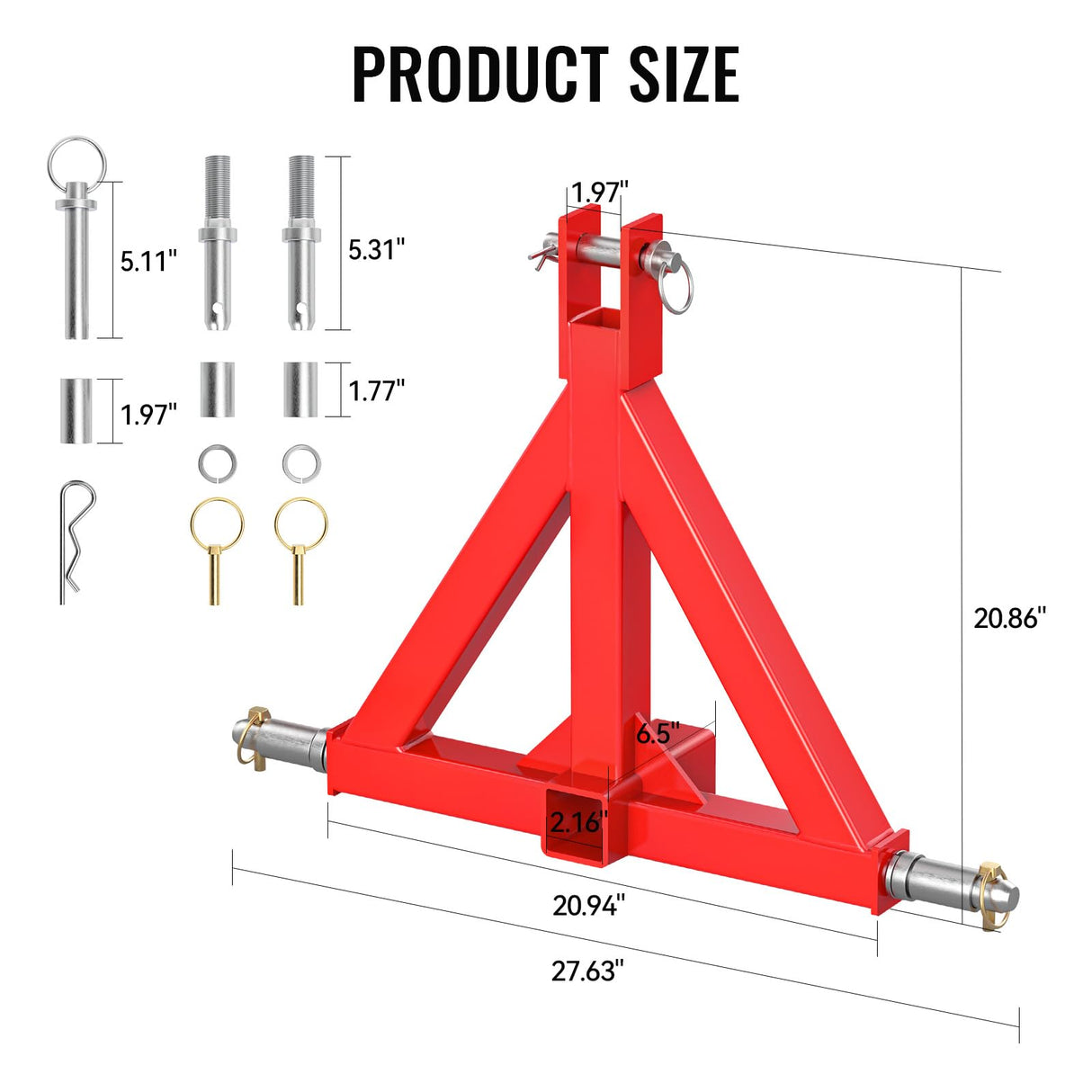 Durable 3 Point 2" Receiver Trailer Hitch Drawbar Adapter Category 1 Tractor Red