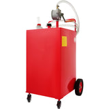 30 Gallon Fuel Caddy, Gas Storage Tank & 4 Wheels, with Manuel Transfer Pump, Gasoline Diesel Fuel Container for Cars, Lawn Mowers, ATVs, Boats, More, Red