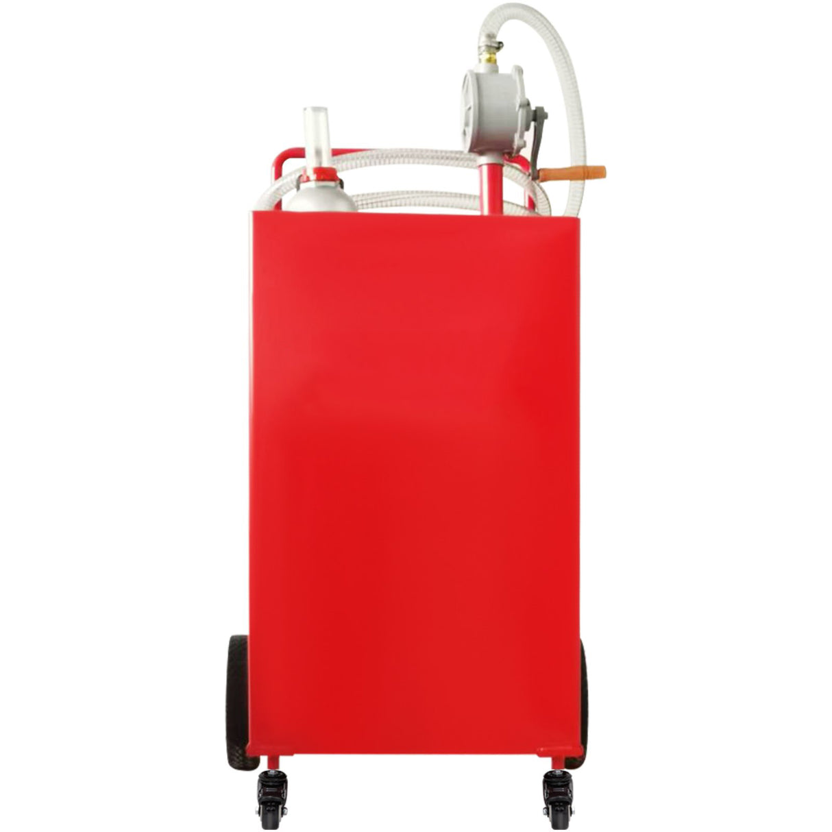 30 Gallon Fuel Caddy, Gas Storage Tank & 4 Wheels, with Manuel Transfer Pump, Gasoline Diesel Fuel Container for Cars, Lawn Mowers, ATVs, Boats, More, Red