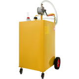 30 Gallon Fuel Caddy, Gas Storage Tank & 4 Wheels, with Manuel Transfer Pump, Gasoline Diesel Fuel Container for Cars, Lawn Mowers, ATVs, Boats, More, Yellow