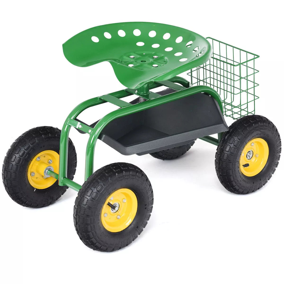 Heavy Duty Garden Cart Rolling Work Seat Gardening Planting With Tool Tray