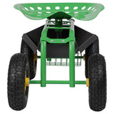 Heavy Duty Garden Cart Rolling Work Seat Gardening Planting With Tool Tray