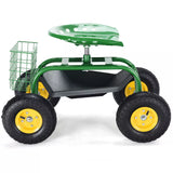 Heavy Duty Garden Cart Rolling Work Seat Gardening Planting With Tool Tray